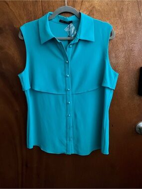 Sleeveless Button-Front Blouse in Teal by Unknown Brand